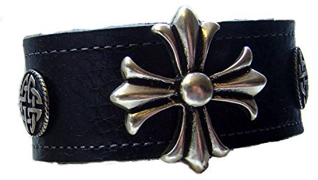 Leder Armband Fleu de Lys 3,5 cm breit Armschmuck schwarz