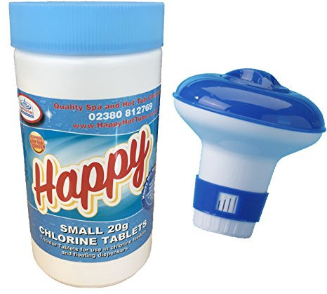 Happy Hot Tubs Floating Dispenser + 50 Ultimate Chlorine Tablets 20g Hot Tub Swimming Pool Spa