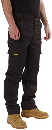 SITE KING Mens Cargo Combat Work Trousers Sizes 28 to 56 with Button & Zip Fly (30 Waist / 27) Black