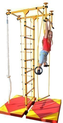 NiroSport Sprossenwand Kinderzimmer M1 Gelb aufbau ohne Bohren Kletterwand Turnwand Klettergerüst Kinder Indoor Klimmzugstange