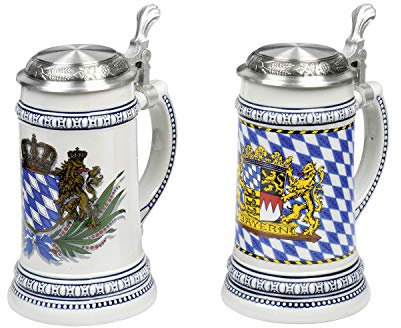 Domex 25634 Bierseidel 'Euler' 0,5l mit Zinndeckel & Bayernwappen (Modell zufällig), Stück:2 Stück