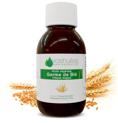 VOSHUILES - Huile Végétale de Germe de Blé Neutre 100ml - Huile Naturelle pour Soins de la Peau et des Cheveux- Riche en Vitamine E- Hydratation et Protection