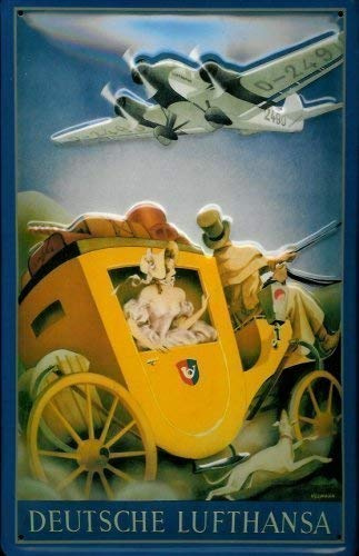 Deutsche Lufthansa Postkutsche Blechschild Schild Blech Metall Metal Tin Sign 20 x 30 cm
