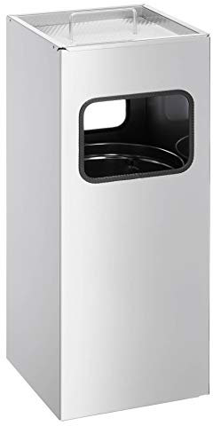 Durable 333123 Papelera de metal con cenicero cuadrada, plata