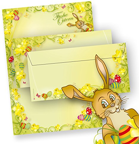 Briefpapier Ostern mit Umschlag mit Hase (100 Sets ohne Fenster) mit Umschläge, Frohe Ostern