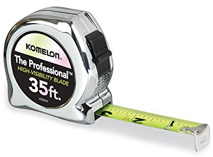 Komelon 435HV Mètre à ruban professionnel haute visibilité, 10 m x 2,5 cm, chromé