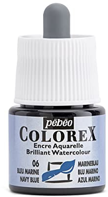 Colorex Ink 45ML Navy Blue - Colorex Watercolour Ink Pebeo - Velvet Finish Blue Ink - Multipurpose Drawing Ink All Media - 45ML -Navy Blue