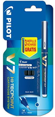 Pilot V7 Cartridge System Liquid Ink Rollerball 0.7 mm tip Single Pen with 3 Refills - Blue