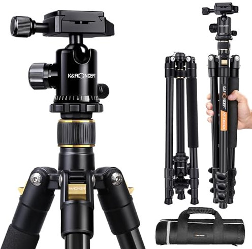 K&F Concept Trípode Completo TM2324 para Fotografía de Aluminio con 360° Rótula de Bola Panorámica, 1/4 Placa Rápida Liberación y Bolsa de Transporte para DSLR Canon Nikon Sony Cámara