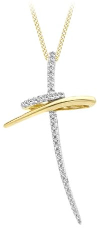 CARISSIMA Damen 9 Karat 375er Gelbgold 0.2 Karat Diamant Verdrehtes Kreuz an Kette 46 cm 1.43.6274
