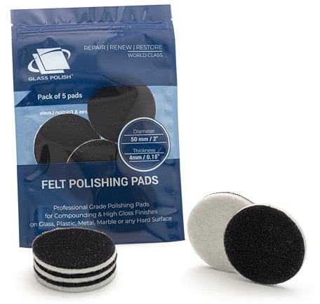 Glass Polish - 50 mm - Packung mit 5 Filz-Polierscheiben für Glas, Kunststoff, Metall, Marmor und mehr
