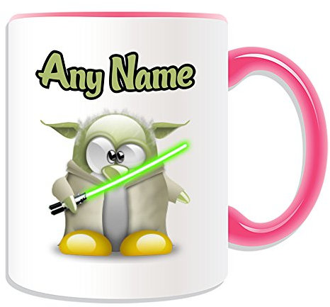 Personalised Gift - Master Yoda Mug (Penguin Film Character Design Theme, Colour Options) - Any Name/Message on Your Unique - Costume Movie Superhero Hero Jedi Lightsaber Laser Sword