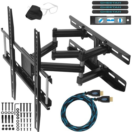 Cheetah Mounts APDAM3B Dual Articulating Arm TV Wall Mount Bracket for 20-65” TVs including a Twisted Veins 10’ (m 3) HDMI Cable and a 6” (cm 15) 3-Axis Magnetic Bubble Level