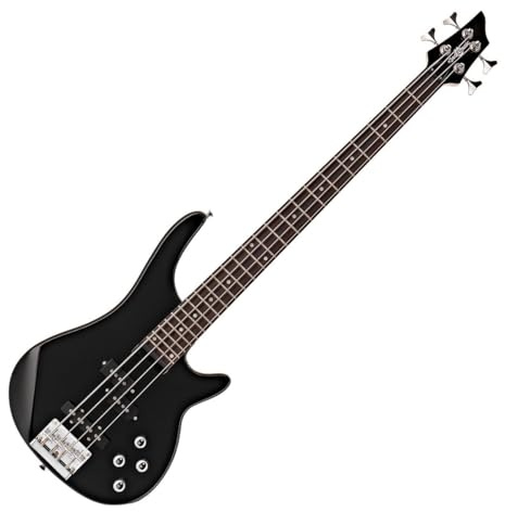 Chicago-Bassgitarre von Gear4music Schwarz | Für Anfänger und fortschreitende Bassisten, leichter komfortabler Korpus, Single- und Split-Coil-Tonabnehmer