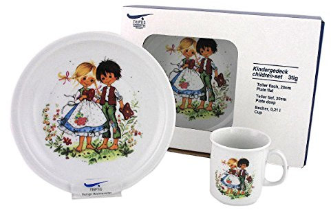 Triptis-Porzellan Hänsel und Gretel Kindergedeck, 3 teilig Kindergeschirr, Weiß