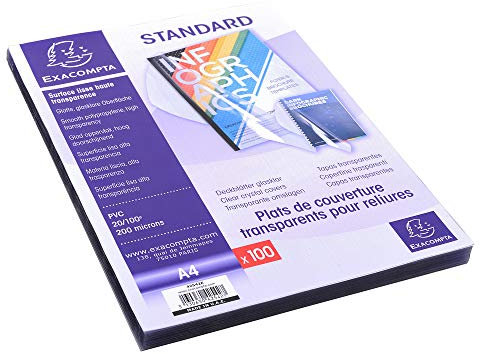 Exacompta - Réf. 42542E - Paquet de 100 plats en PVC 20/100ème cristal lisse haute transparence pour couvertures transparentes - permet de relier et de présenter des dossiers au format A4