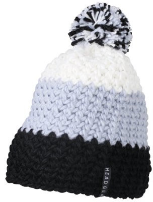 Myrtle Beach Damen Hakelmütze mit Bommel, Black/Silver/White, One Size, MB7940 blsi