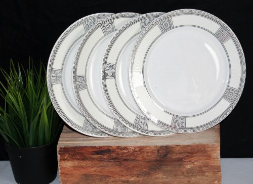 AAF Nommel®, Teller Dessertteller Essteller Bangkog, 4 er Set, 23 cm Durchmesser, Porzellan, verziert mit silber schwarzen Ornamenten Nr. 014