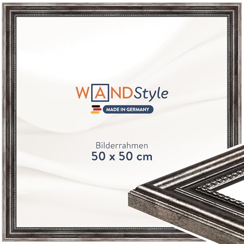 WANDStyle Bilderrahmen 50x50 Holz, Bilderrahmen Metall-Optik Vintage | Hochwertiger Holzbilderrahmen Antik, Posterrahmen zum Aufhängen, Rahmen 50x50 cm, Fotorahmen H450 Made in Germany