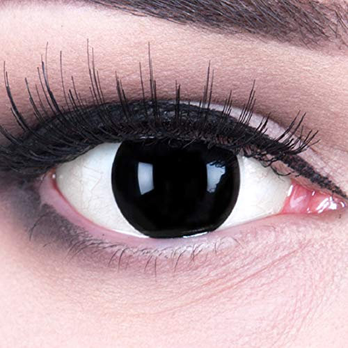 EIN PAAR Farbige Crazy Fun 14 mm 'Blind Black' Kontaktlinsen mit gratis Linsenbehälter und Kombilösung. Perfekt für Fasching!