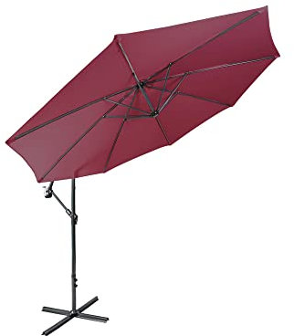 paramondo parabanana Sonnenschirm Ampelschirm Gartenschirm Rund, Ø 3 m, Höhe ca. 2,60 m Platzsparend, Kurbelbedienung, inkl. Standkreuz, Bordeaux