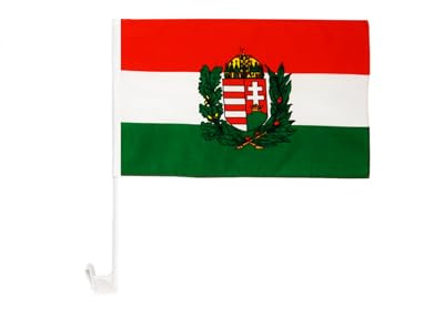 Flaggenfritze® Ungarn mit Wappen Autofahne 30 x 43 cm – Autoflagge für Autokorso, Public Viewing, Sportevents und Deko