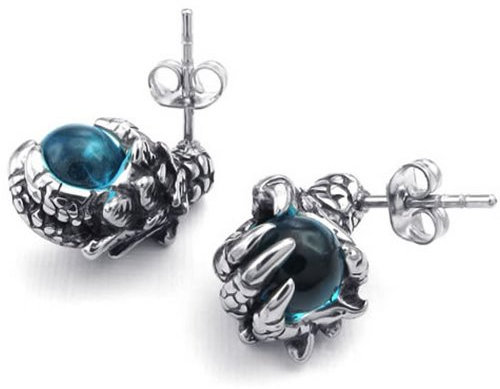 Konov Herren-Ohrringe, Gothic, Drachenklaue, Zirkonia, Edelstahl, Blau, Silber, mit Geschenktasche, F23118