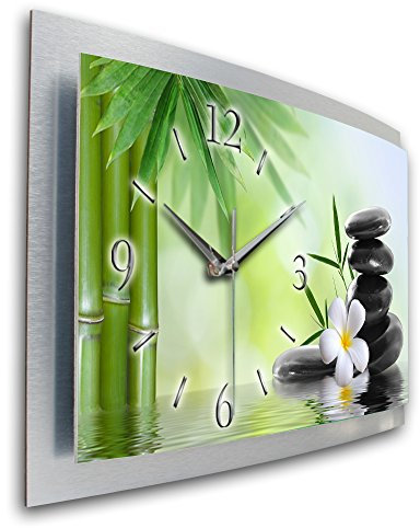 Kreative Feder 3D Designer-Wanduhr Relax Blüte in modernem Metallic-Design; leise Funkuhr mit Motiv in Zwei Größen (Relax, 80x40cm; leises Funkuhrwerk)