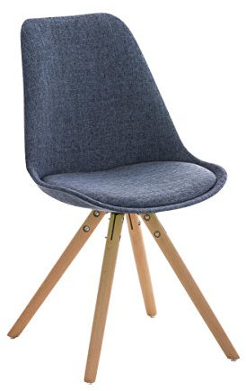 CLP Retrostuhl PEGLEG mit Stoffbezug I Gepolsterter Schalenstuhl mit Holzbeinen und Einer Sitzhöhe 46 cm, Farbe:blau, Gestell Farbe:Natura