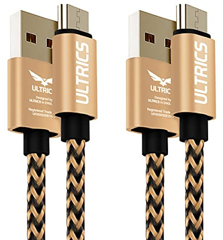 ULTRICS Micro USB Cable 1M, (2 Pack) Nylon Braided Extremely Durable Android Charger Lead, Fast Charging and Data Sync Cord Compatible with Galaxy S7 S6 Edge S5 J7 LG Nexus Nokia Xbox PS4 (Gold)