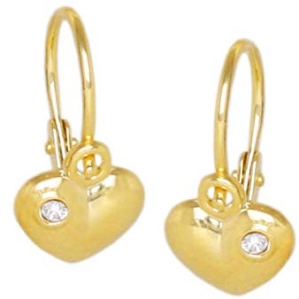 My Gold Herz Ohrhänger Ohrringe Echtes Gelbgold 585 Gold (14 Karat) 12mm x 6mm Herzform Zirkonia Goldohrringe Bambino V0003890