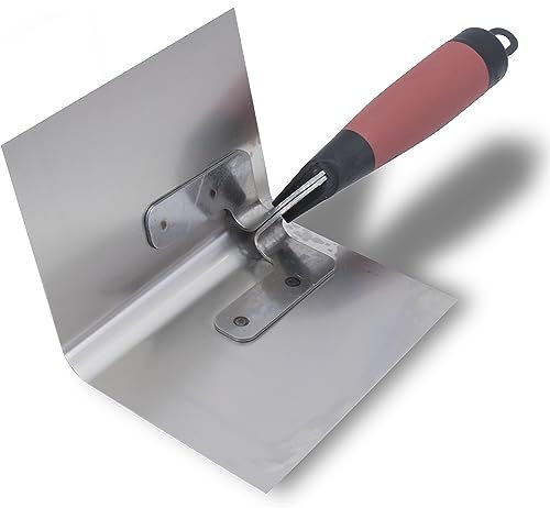 Truelle d'angle intérieur Marshalltown Bullnose avec manche Durasoft, en acier inoxydable, pour le placoplâtre et le plâtre, dimensions : 127x89 mm