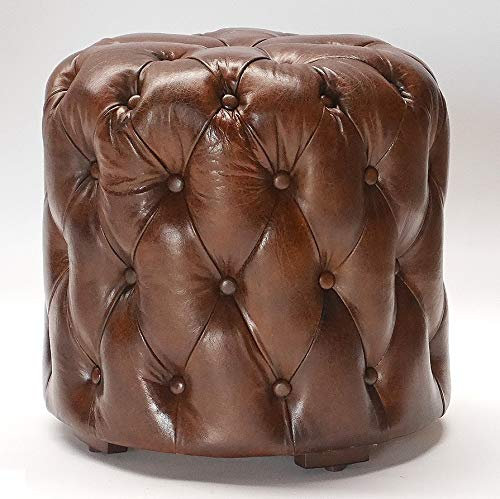 Phoenixarts Chesterfield Echtleder Ottoman Hocker Braun Vintage Leder Fußhocker Pouf Sitzhocker 459