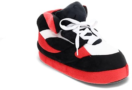 Happy Feet Slippers Standard Sneaker for Men, Women, and Kids - As Seen on Shark Tank - Classy Oversized House Slippers for Women with Non-Slip Rubber Soles - Red Black and White - Large