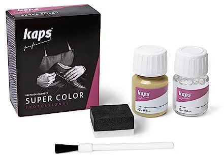 Kaps Dye Super Color + Preparer (25 ml Each), Professional Leather Dye for Natural Leather, Faux Leather and Fabric, for Nourishing and Repairing Leather Shoes (104 - Biscuit)