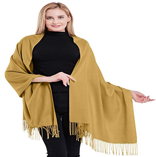 CJ Apparel Goldbraun 100% Kaschmir Zweilagige Schals Pashmina Handgemacht in Nepal Schultertuch Schal Umschlagtuch NEU