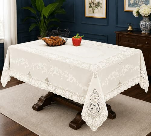 Violet Linen Vinyl-Spitze Betenburg Rechteckige Tischdecke, Beige, 90 x 60 (Rectangular)