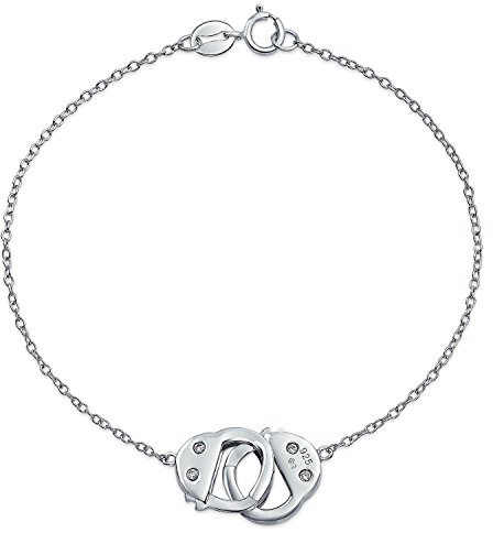 Bling Jewelry Minimalistisches Dünnes Partner-Interlock-Armband mit Handschellen für Frauen Teenager CZ Akzent .925 Sterlingsilber mit funktionierendem Schlossverschluss