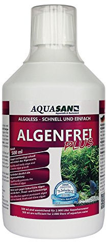 AQUASAN Aquarium Algenfrei Plus (Aquarium Algenvernichter, Algenentferner - Gegen nahezu alle Algen - Bartalgen, Pinselalgen, Schmieralgen), Inhalt:0.5 Liter
