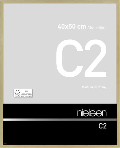 nielsen Bilderrahmen, 40 x 50 cm, Aluminium, Gold matt, Posterrahmen zum Aufhängen im Hoch- & Querformat, Echtglas, C2