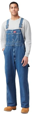 Dickies Mens Classic Bib Overalls and Coveralls Workwear Apparel, Washed Indigo Blue, 38W x 32L US