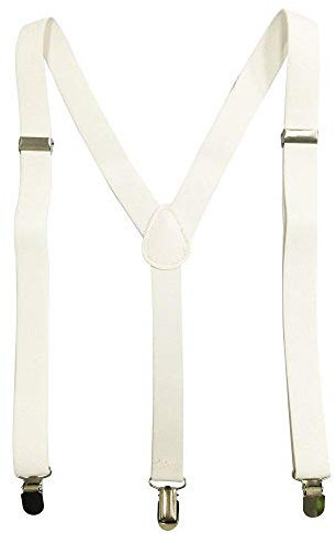 Boolavard Herren Damen Long Hosenträger Y Form Style 3er Clips elastisch Schmal Unifarbe und Bunt mit verschiedenen Motiv (Weiß)