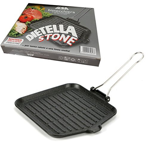 ILSA Bistecchiera in GHISA Inossidabile Dietella Stone 24x24cm per Cottura Secondi e contorni, carni, arrosti, rolate, brasati, spiedini, Pesce e Verdure Made in Italy