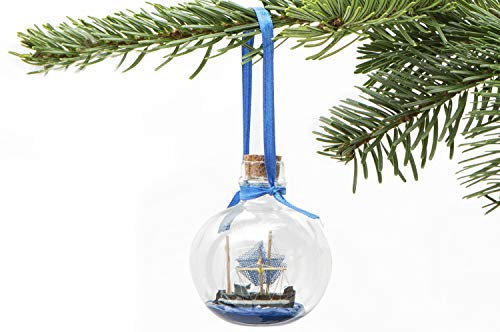 mare-me Kleines Buddelschiff in Einer Glaskugel zum Anhängen