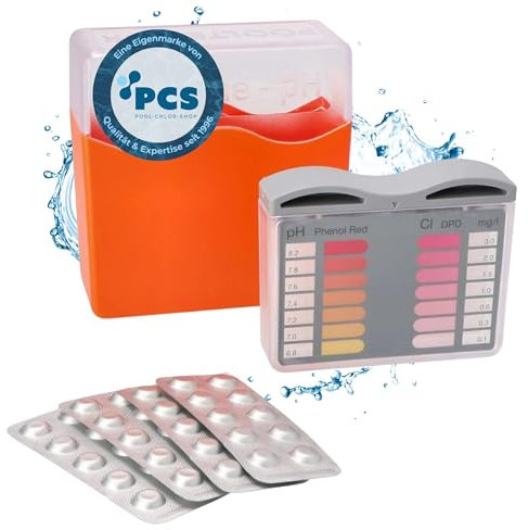 Duraol Premium Pooltester für pH & Chlor I Testkit Pool mit Messgerät, je 20 Testtabletten DPD & Phenol Red I Chlor- & pH-Wert Messgerät I Hochwertiges Pool-Zubehör zum Chlor & pH Wert Messen