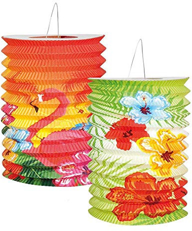 Boland 52508 - Papierlaternen Hibiskus, 2 Stück, Größe 16 cm, 2 Motive sortiert, Mehrfarbig, Lampion, Hängedekoration, Geburtstag, Gartenparty, Hawaii, Strandparty, Mottoparty, Karneval