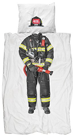 Snurk® - Kinder Bettwäsche Set, Firefighter Bettwäsche, 135 x 200 cm, inkl. 1 Kissenbezug 80 x 80 cm, aus 100% Bio-Baumwolle