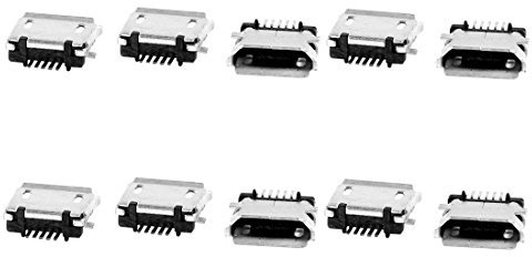 sourcing map 10 Pcs USB Standard Micro Type B Female Port 5 Pin, Metal Solder Plug Connector Angle Dip Jack Repair Replacement Parts for SMT Socket Smarthone Accessories