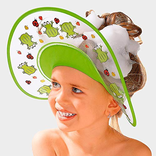 Badabulle Shampoo-Schutzschild Frosch - wasserdichte Badekappe für Kleinkinder - schützt Kinder vor nassen Augen - größenverstellbar - grün