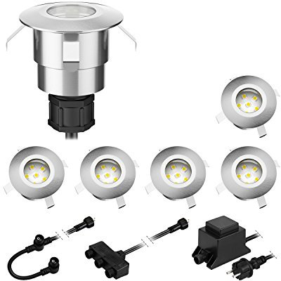 ledscom.de LED Boden-Einbauleuchte Atria für außen Aluminium kalt-weiß, je 14lm, IP65, 40mm Ø 6er Set